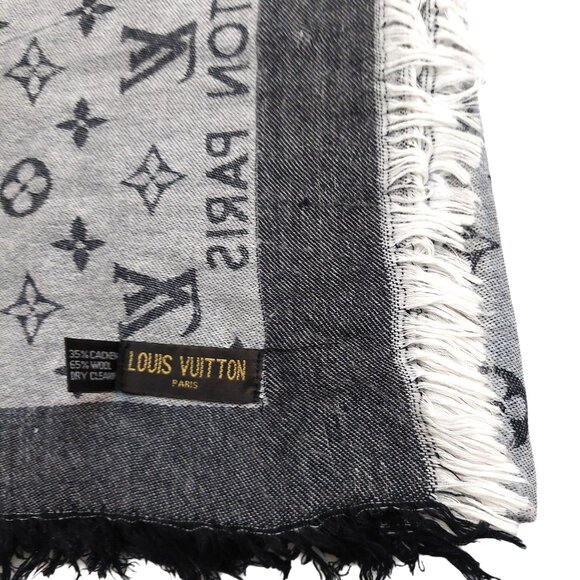 LOUIS VUITTON LV Monogram Charcoal Gray & Heather Gray Scarf Shawl Wrap - Picture 3 of 16